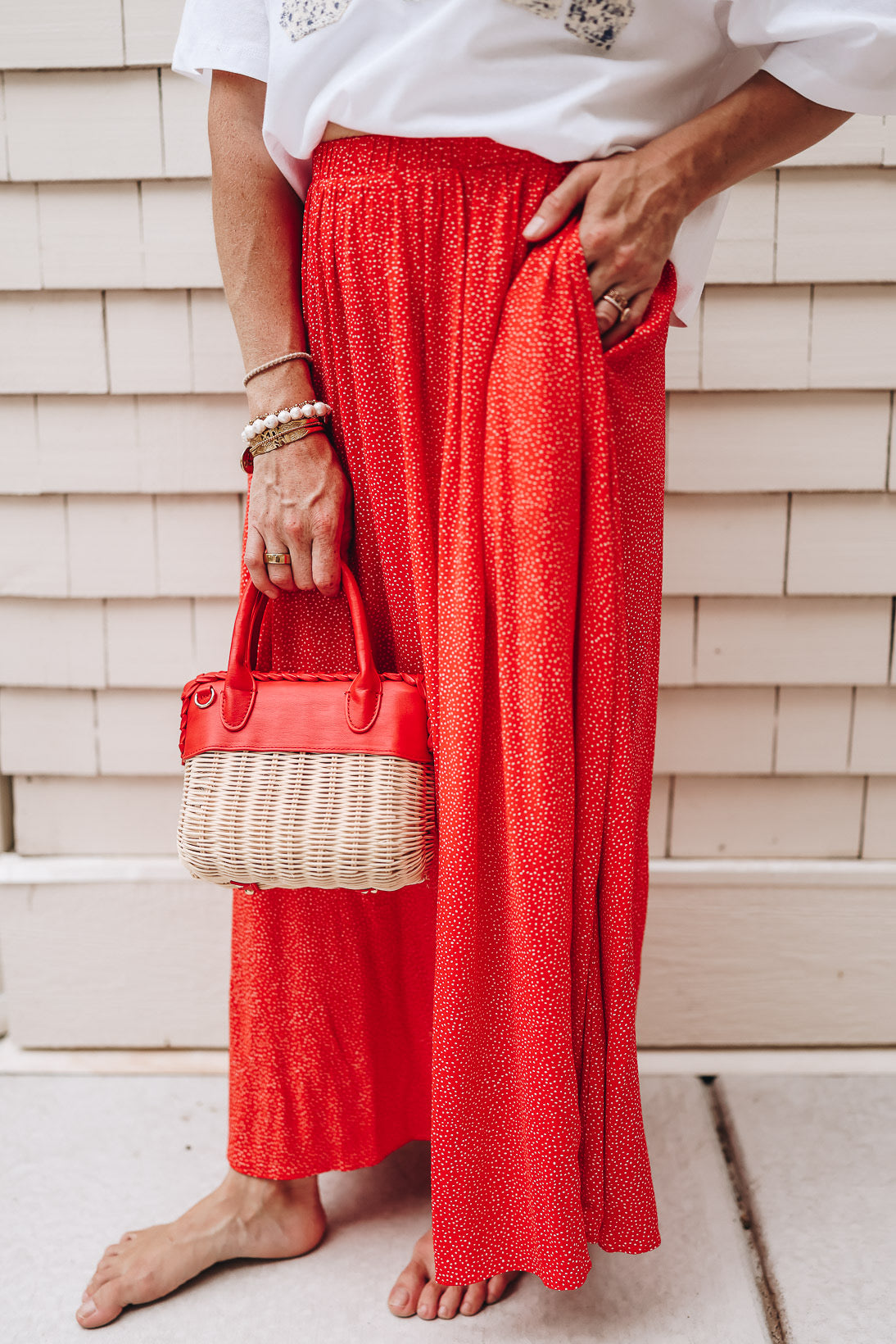 NINA ELASTIC WAIST FLOWY MIDI SKIRT