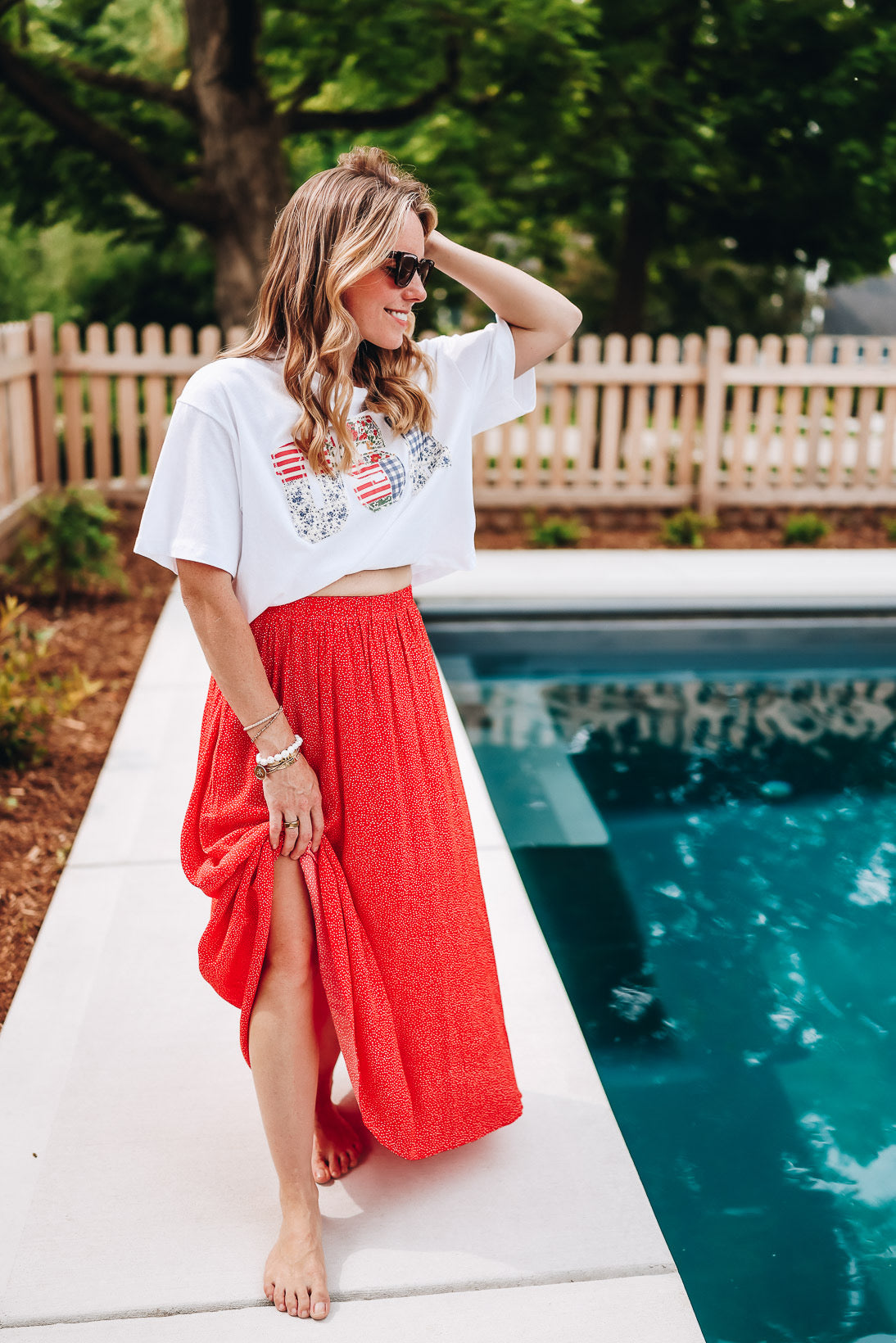 NINA ELASTIC WAIST FLOWY MIDI SKIRT