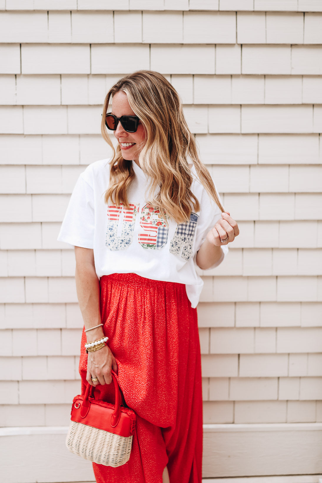 NINA ELASTIC WAIST FLOWY MIDI SKIRT