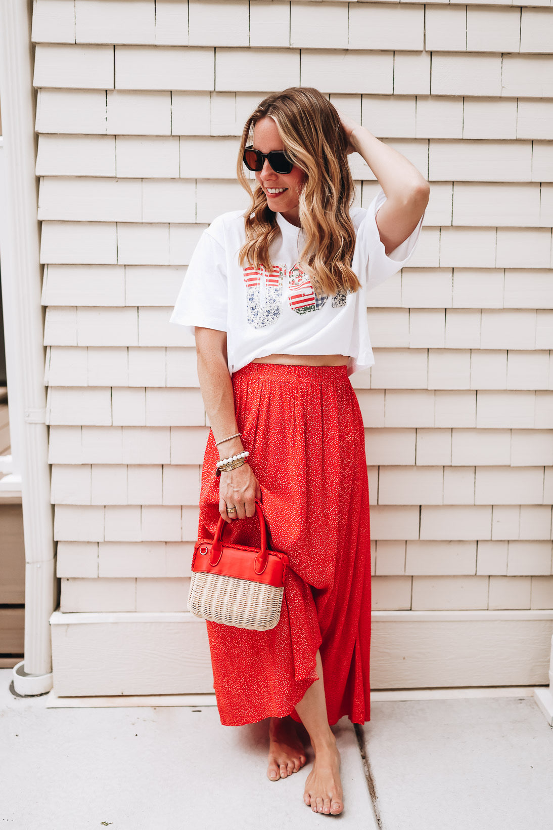 NINA ELASTIC WAIST FLOWY MIDI SKIRT