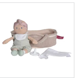 Knitted Carry Cot W/Remi Baby Light Skin, Soother & Blanket
