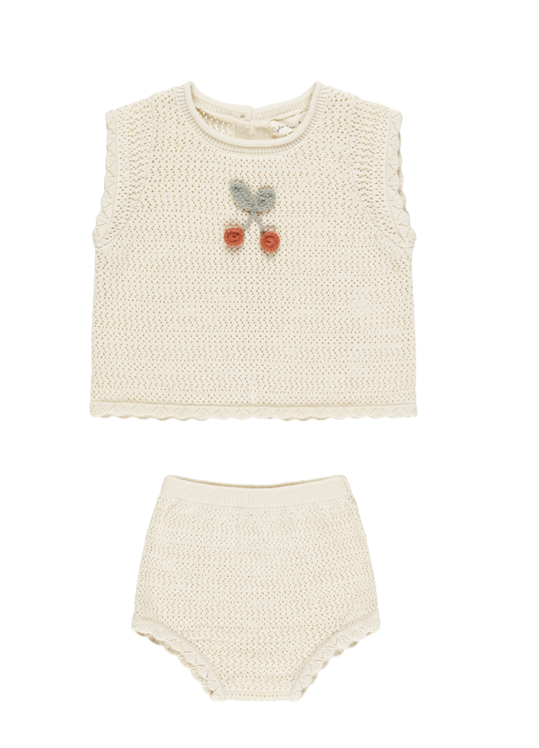 SCALLOP KNIT BABY SET || CHERRY