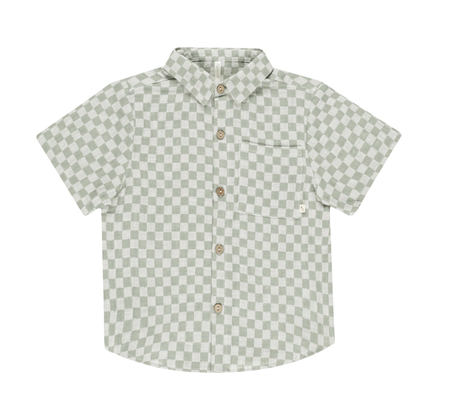 COLLARED SHORT SLEEVE SHIRT || SAGE CHECK