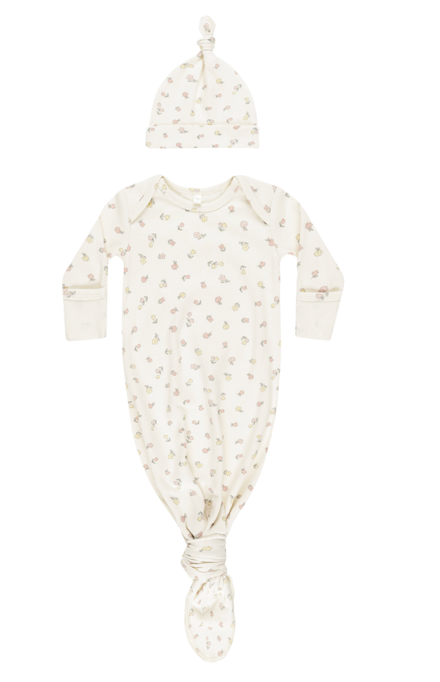 KNOTTED BABY GOWN + HAT SET || FLEUR