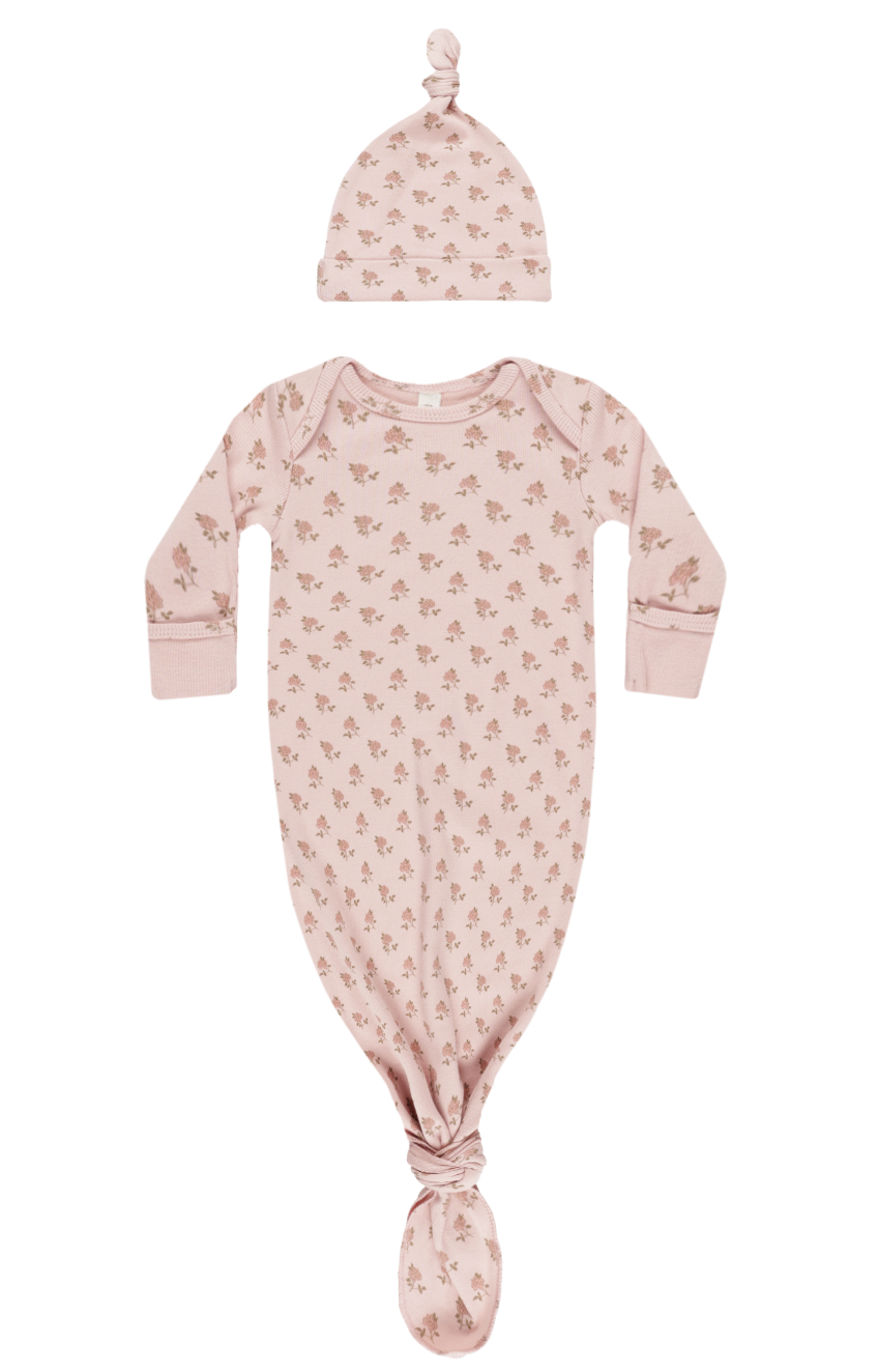 KNOTTED BABY GOWN + HAT SET || ROSES