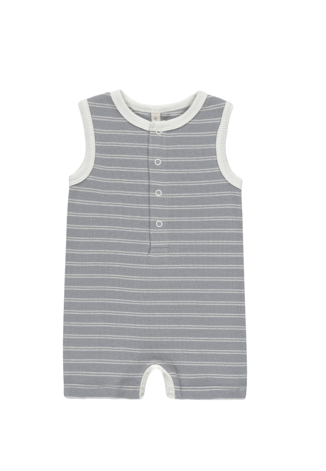 RIBBED HENLEY ROMPER || BLUE PINSTRIPE