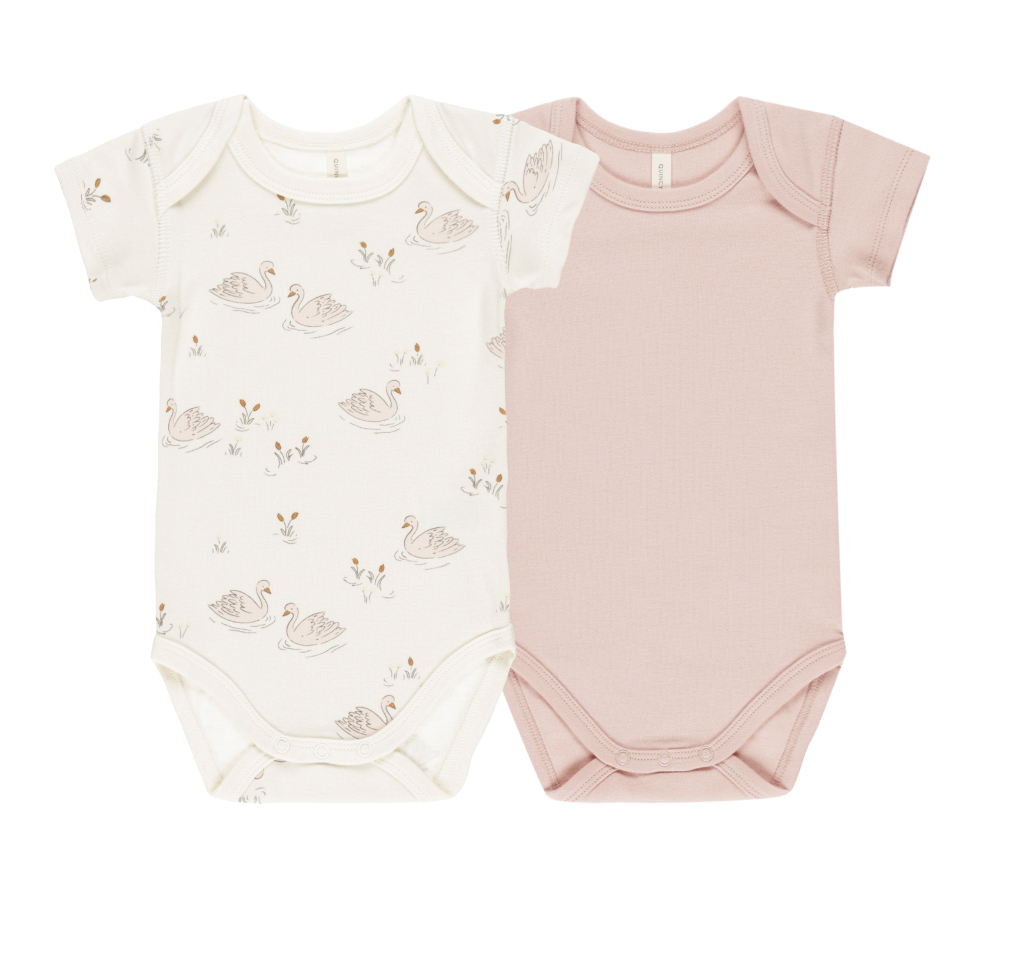 SHORT SLEEVE BODYSUIT || SWANS, BUBBLEGUM
