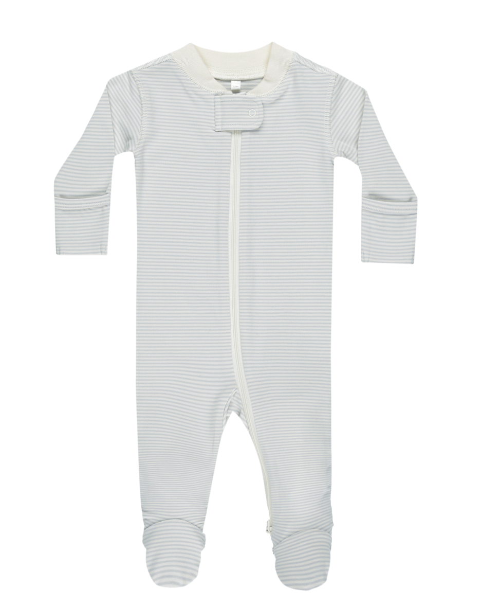 ZIP LONG SLEEVE SLEEPER FOOTIE || SKY MICRO STRIPE