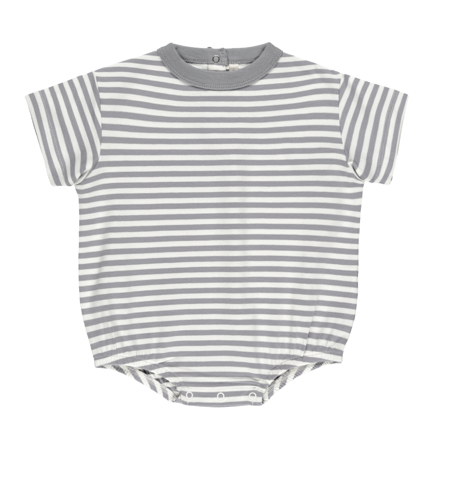 RELAXED BUBBLE ROMPER || BLUE STRIPE