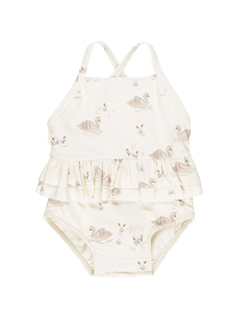 RUFFLED ONE-PIECE SWIMSUIT || SWANS