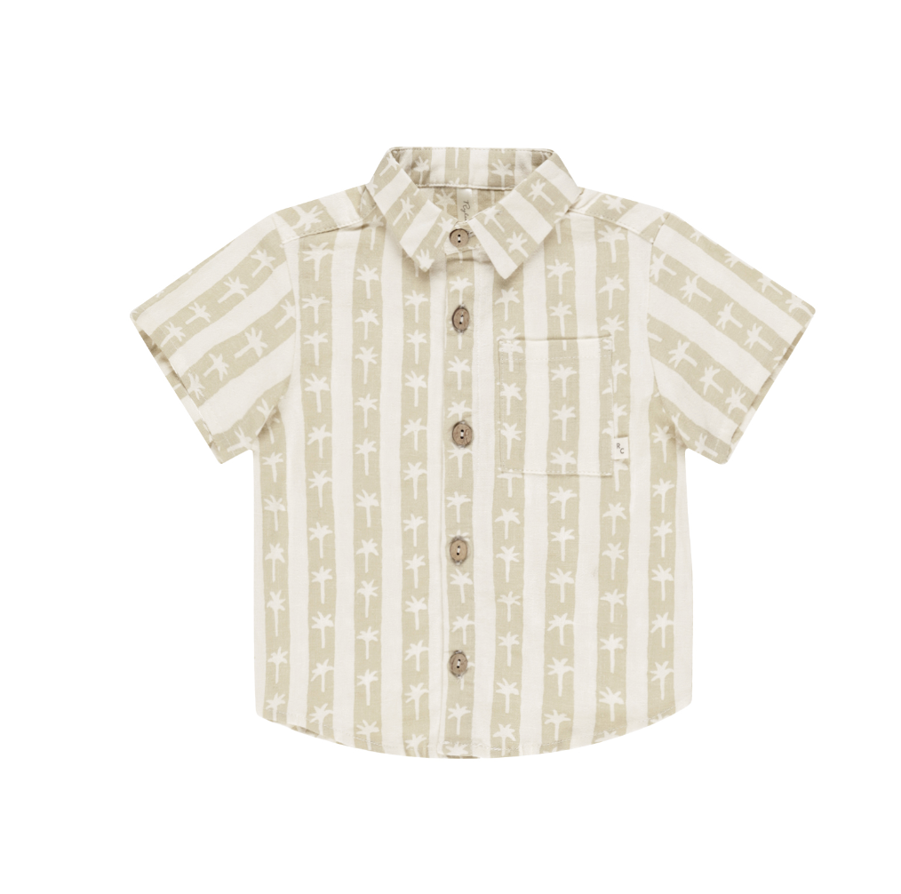 COLLARED SHORT SLEEVE SHIRT || PALM STRIPE