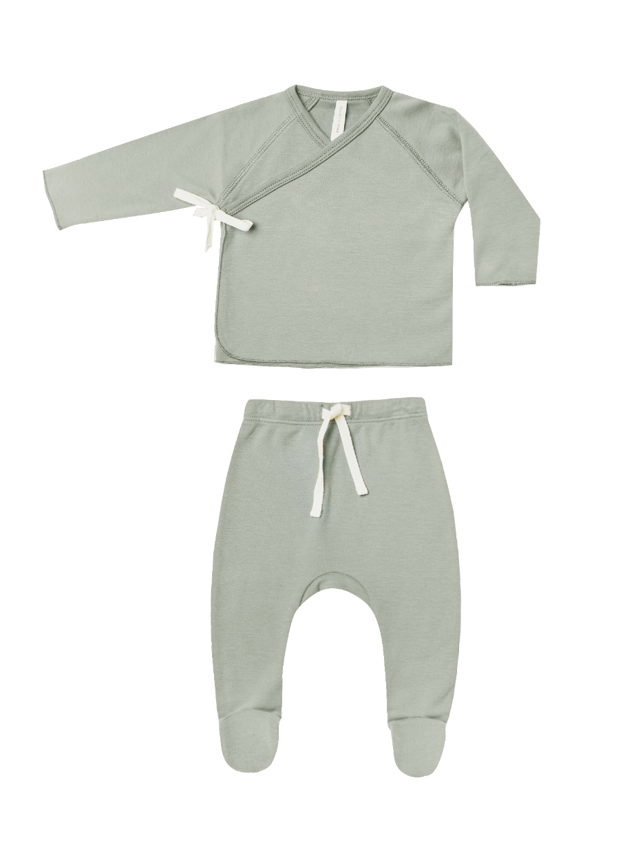 WRAP TOP + FOOTED PANT SET || SAGE