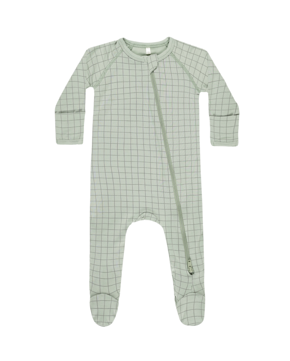 BAMBOO ZIP FOOTIE || SAGE GRID