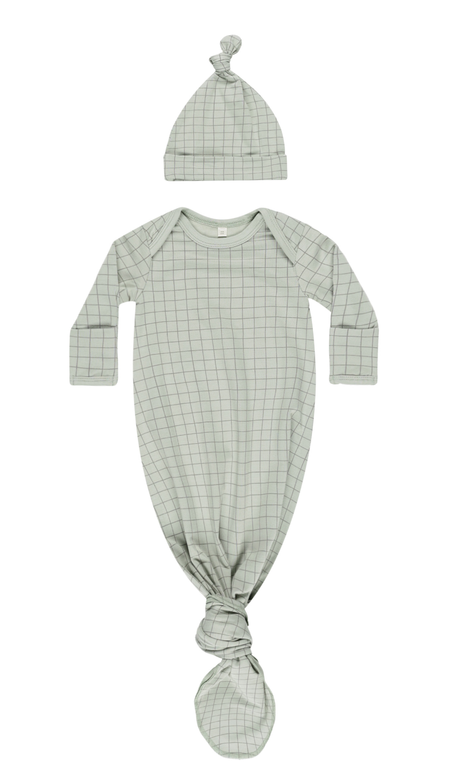 KNOTTED BABY GOWN + HAT SET || SAGE GRID