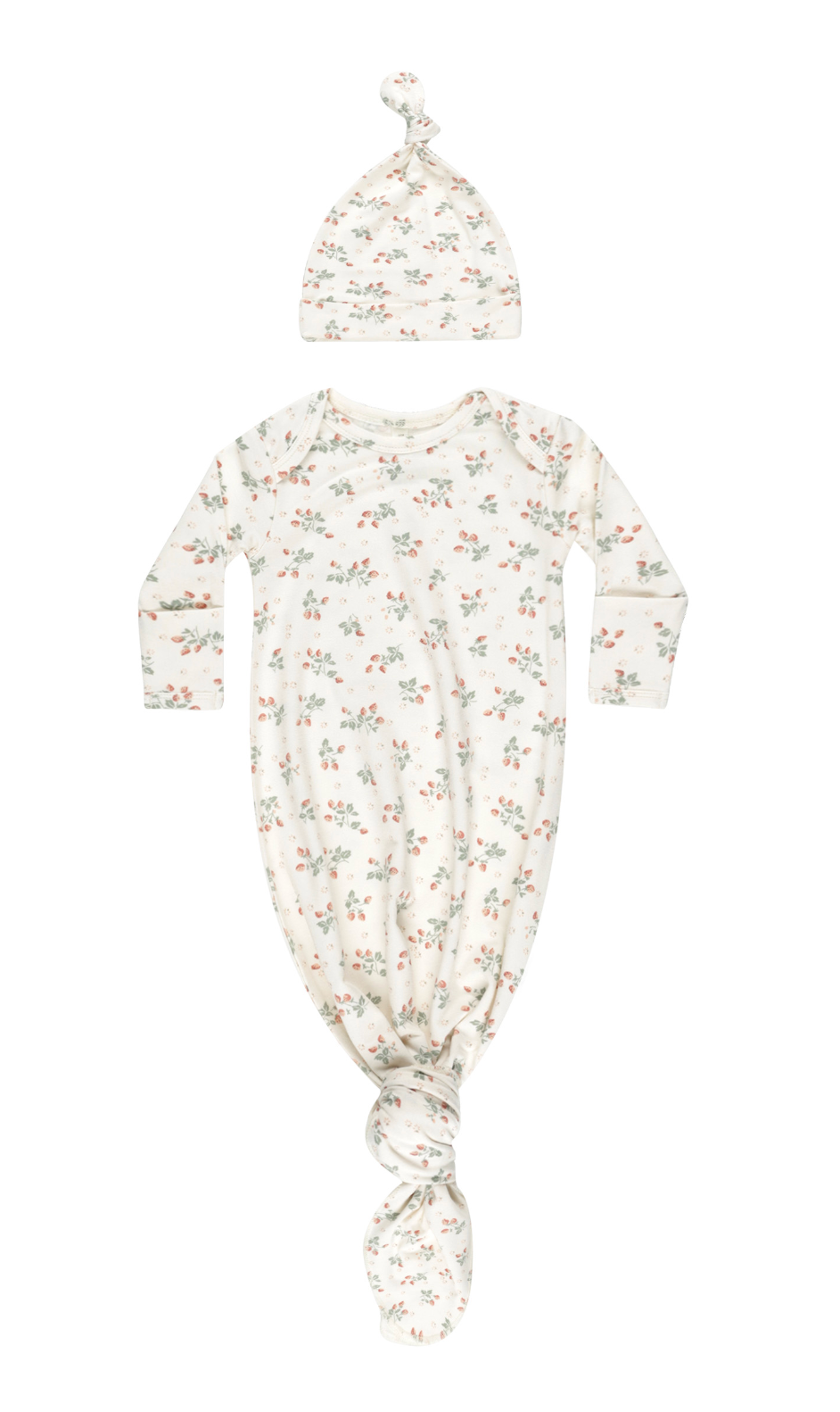 KNOTTED BABY GOWN + HAT SET || STRAWBERRIES