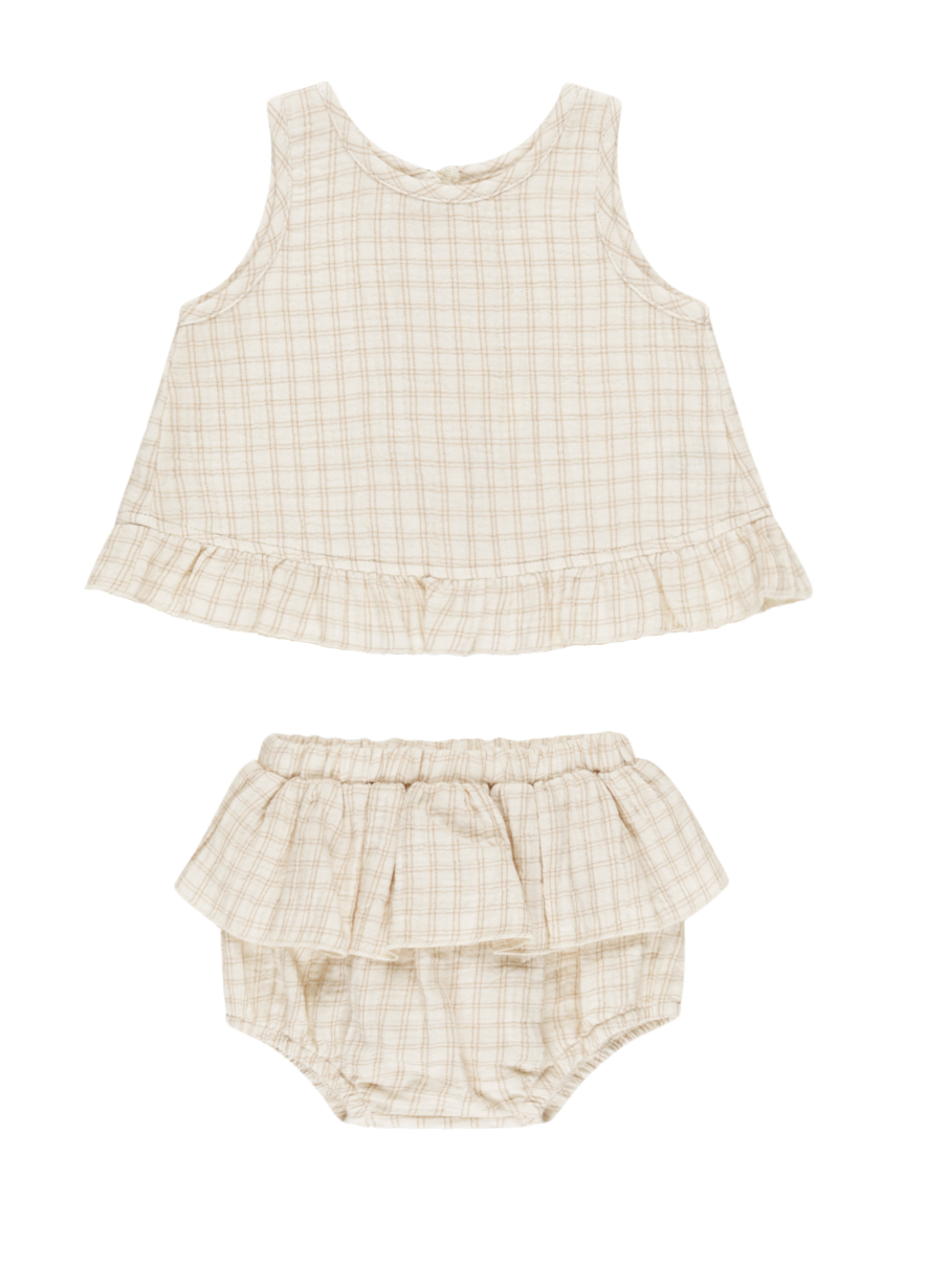 RUFFLED TULIP TOP + BLOOMER SET || OAT CHECK