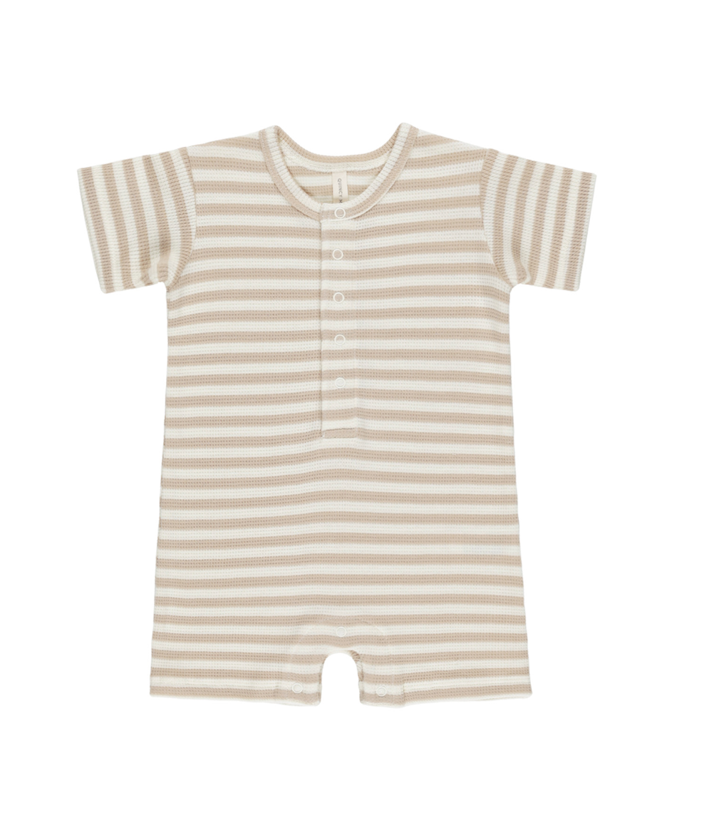 WAFFLE SNAP ROMPER || OAT STRIPE