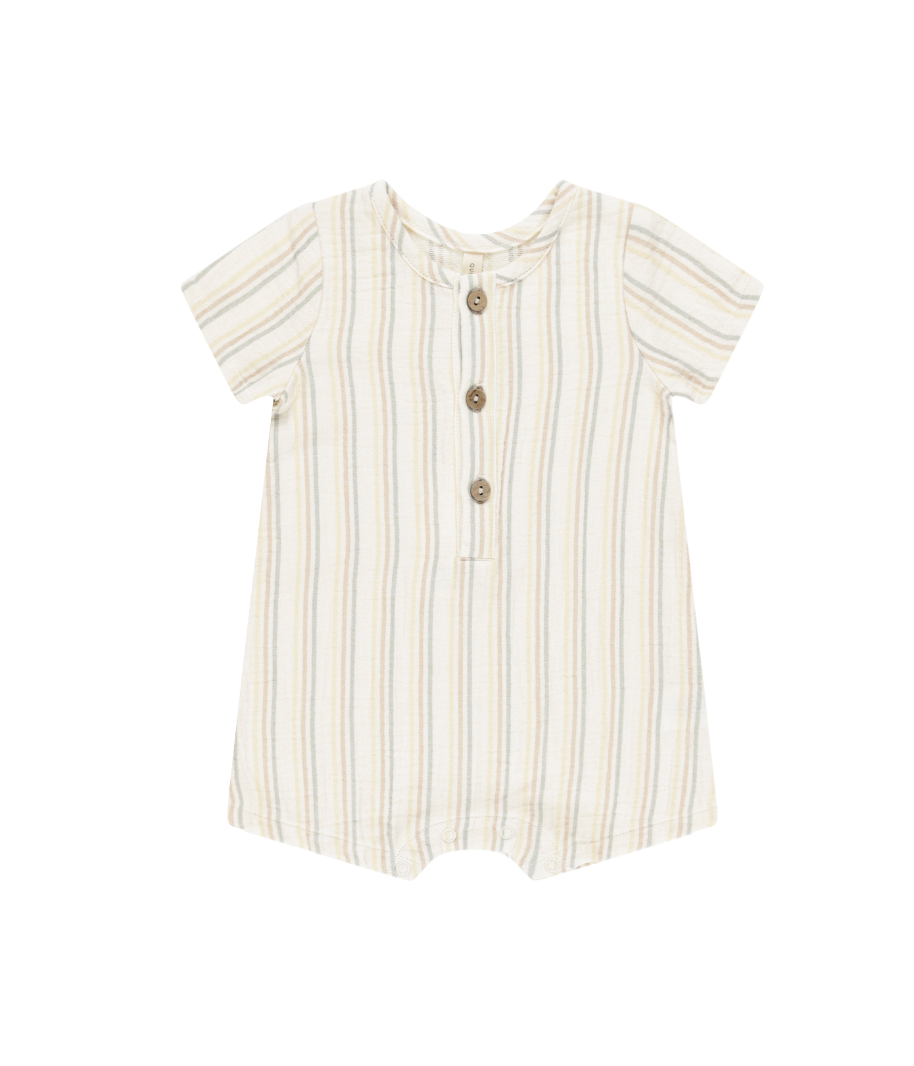 SHORT SLEEVE WOVEN ROMPER || SUMMER STRIPE