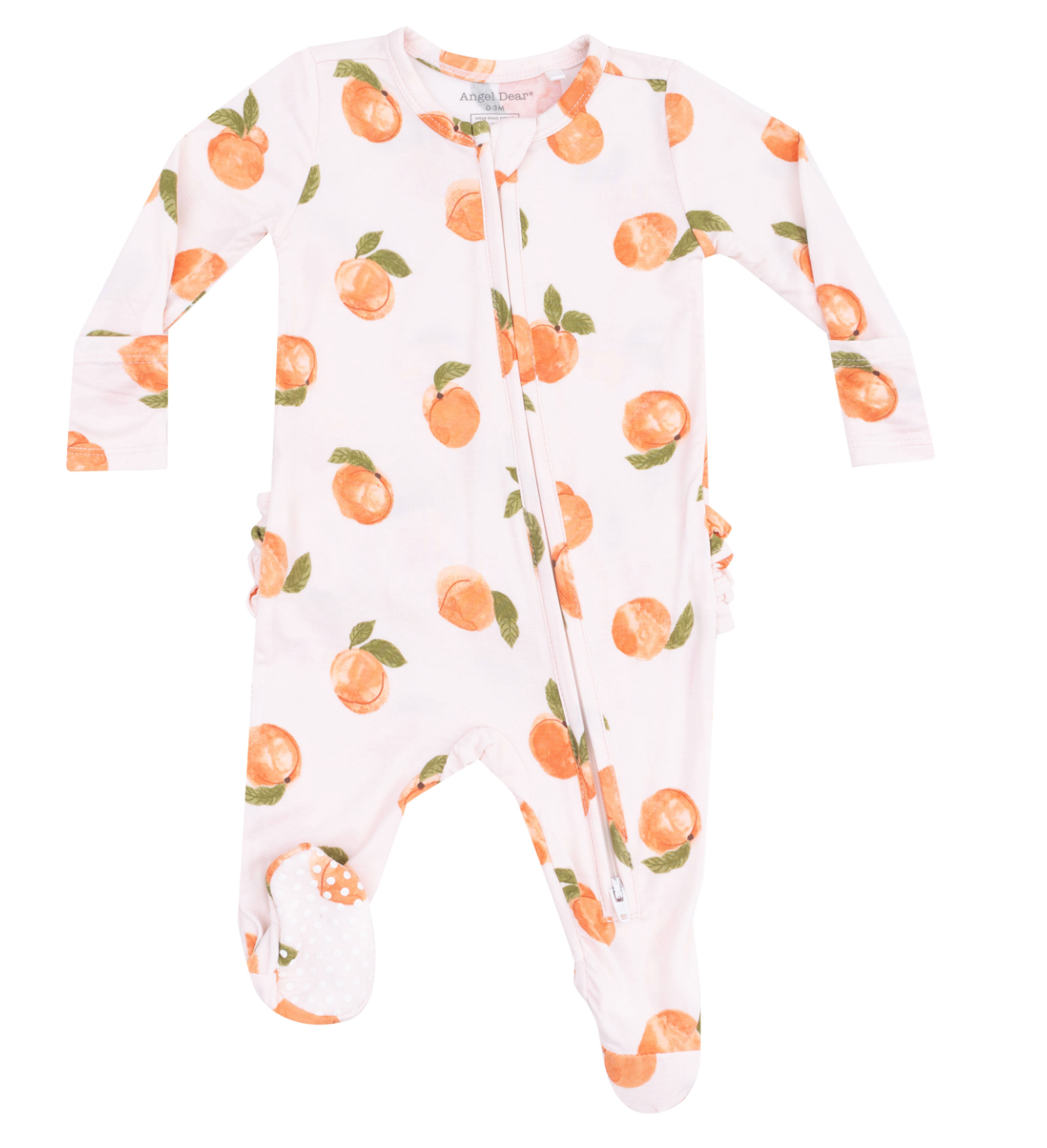 Watercolor Peaches 2 Way Zipper Ruffle Back Footie