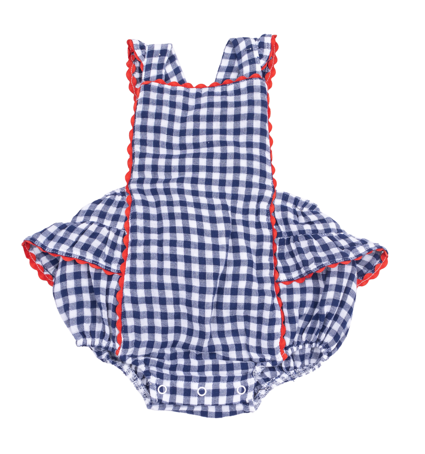 Navy Gingham Ric-Rac Ruffle Sunsuit