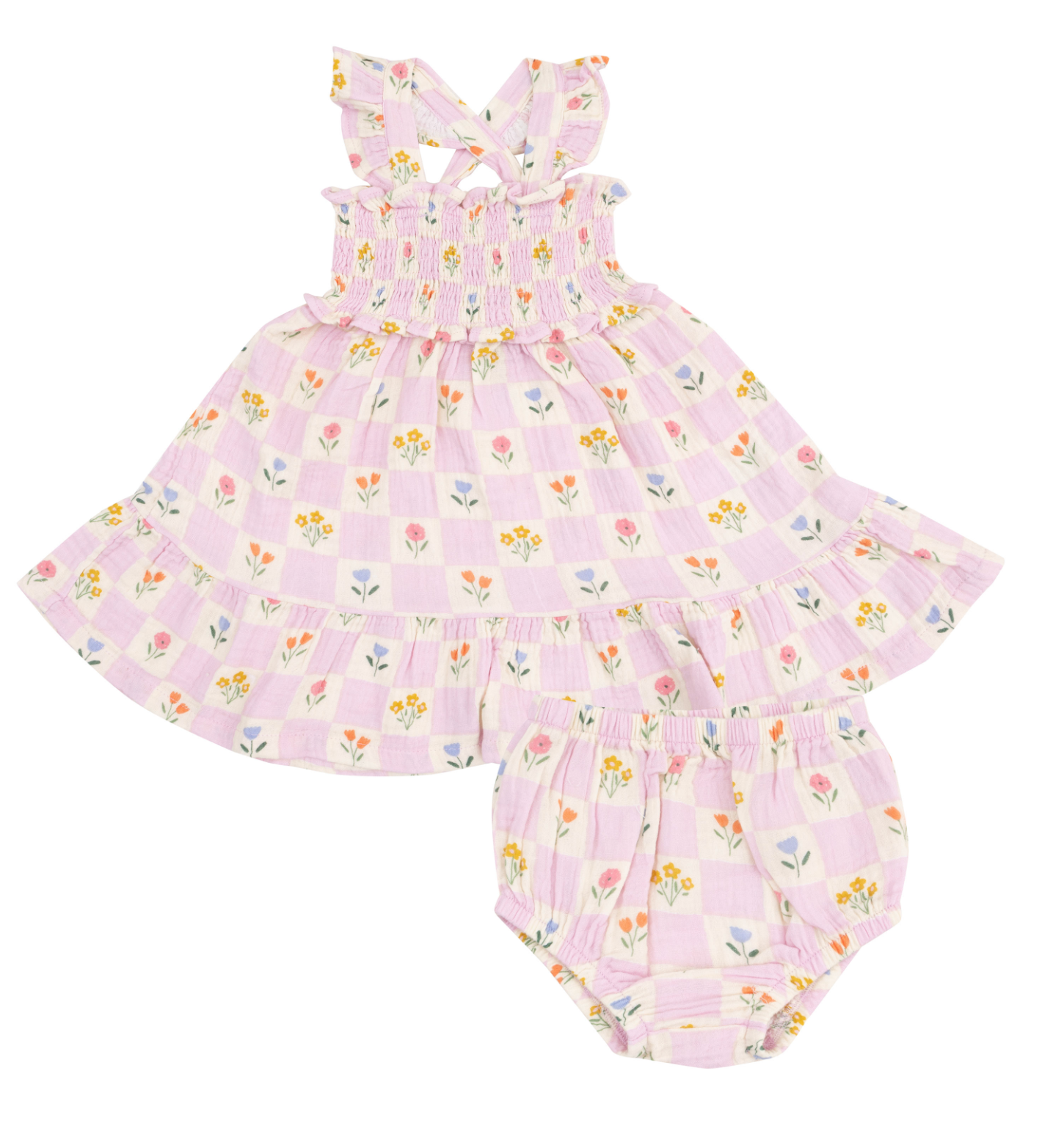 Floral Check Smocked Ruffle Sundress & Diaper Cover
