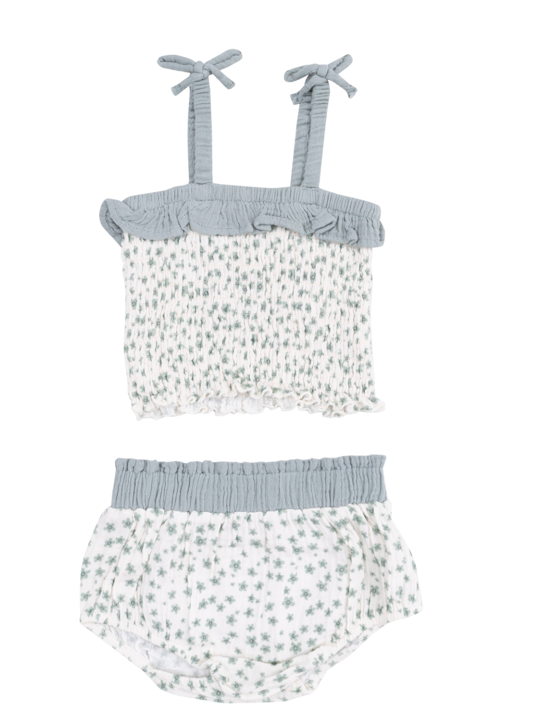 Jadeite Simple Floral Smocked Ruffle Top And Bloomer