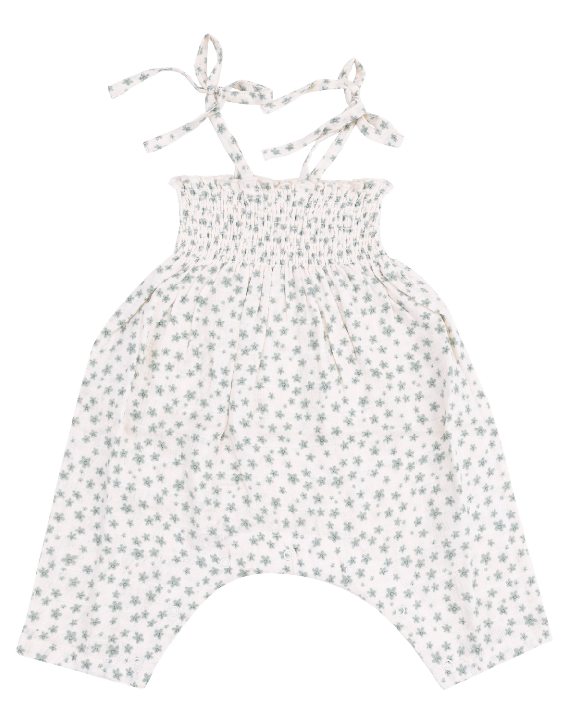 Jadeite Simple Floral Tie Strap Smocked Romper