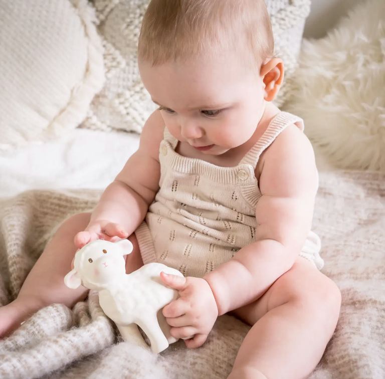Bahbah the Lamb Organic Rubber Teether, Rattle & Bath Toy