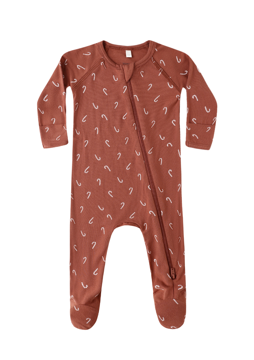 BAMBOO ZIP FOOTIE || CANDY CANES