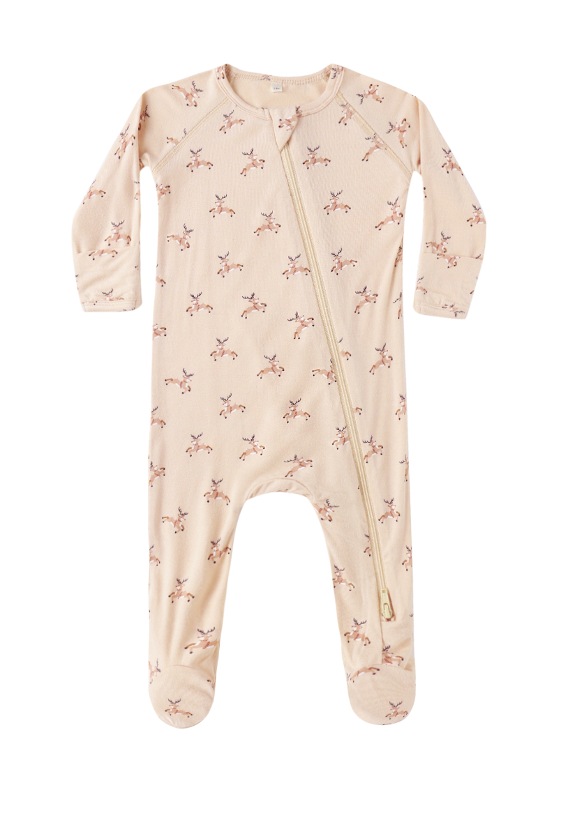 BAMBOO ZIP FOOTIE || REINDEER