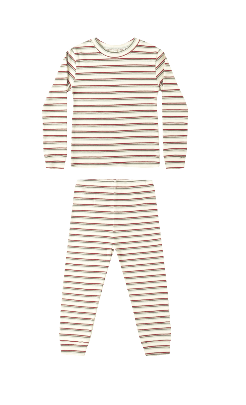 ORGANIC LONG SLEEVE PAJAMA SET || HOLIDAY STRIPE