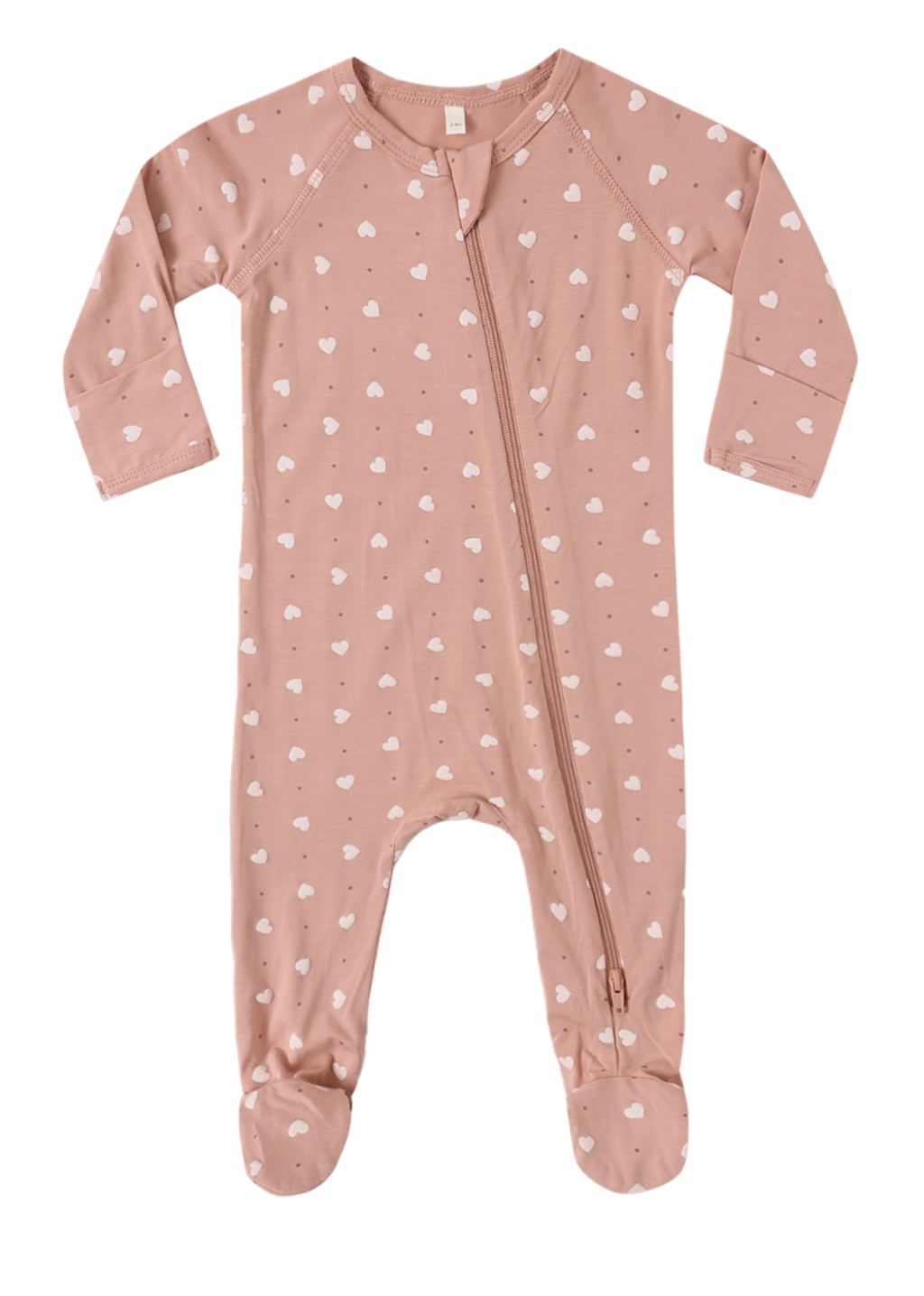 BAMBOO ZIP FOOTIE PINK HEARTS