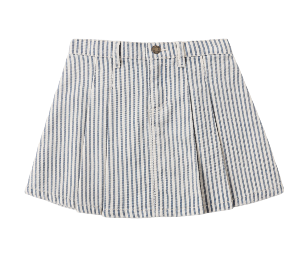 PLEATED DENIM SKIRT RAILROAD STRIPE