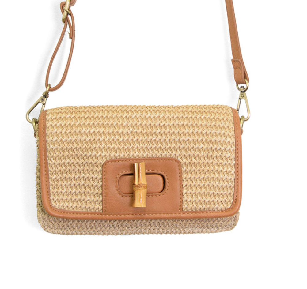 Natural Straw Bonnie Mini Organizer Bamboo Turnlock Crossbody