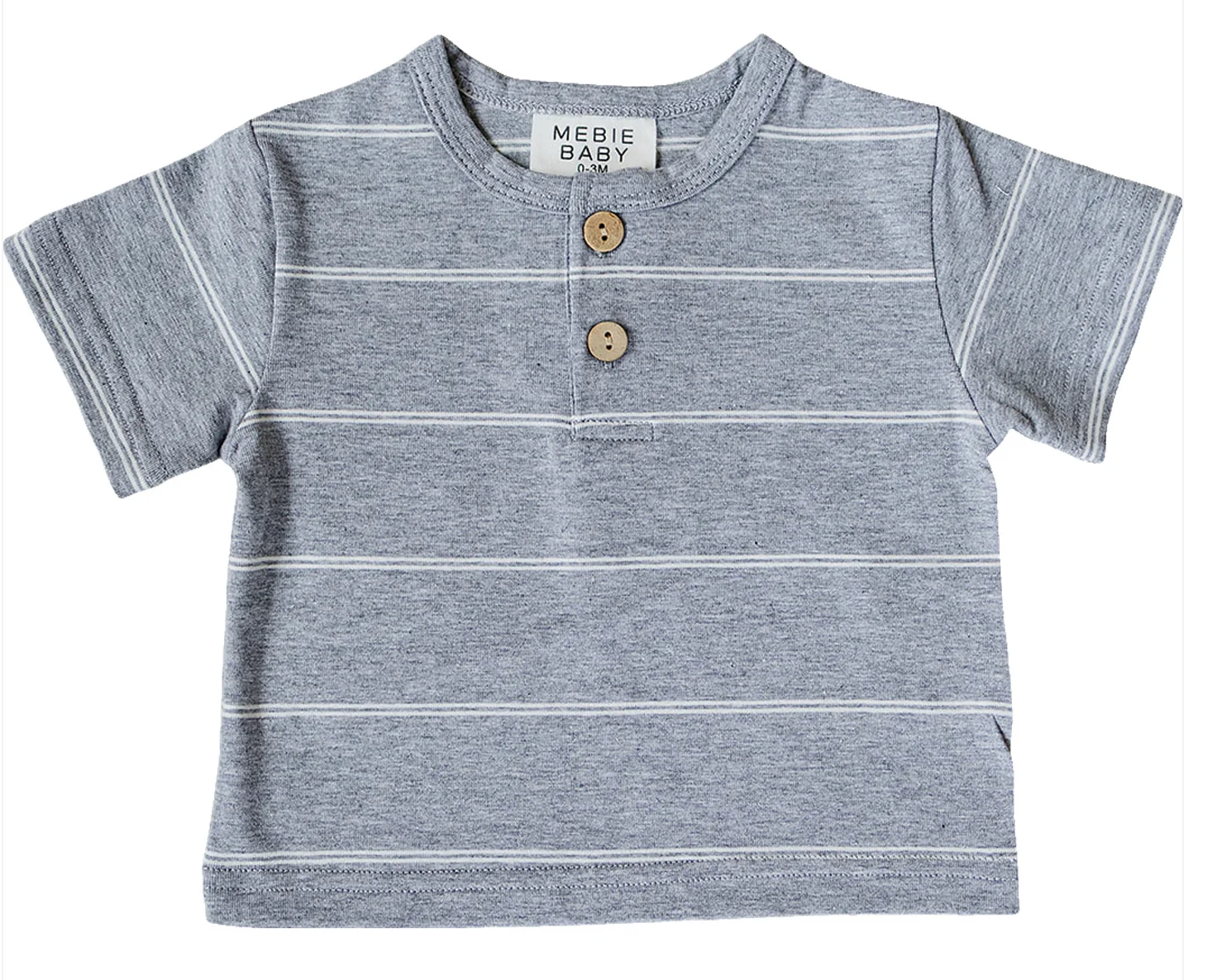 Grey Stripe Button Tee