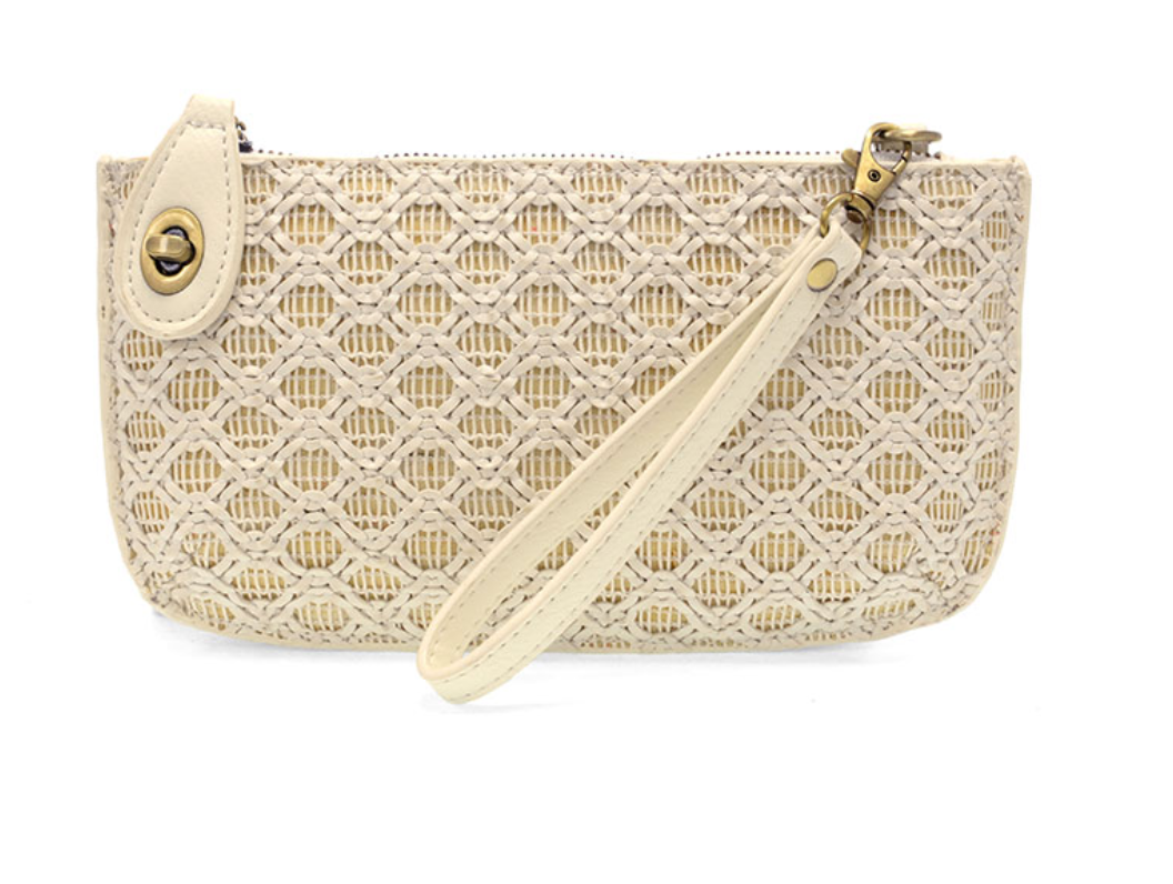 LATTICE WOVEN MINI CROSSBODY WRISTLET CLUTCH