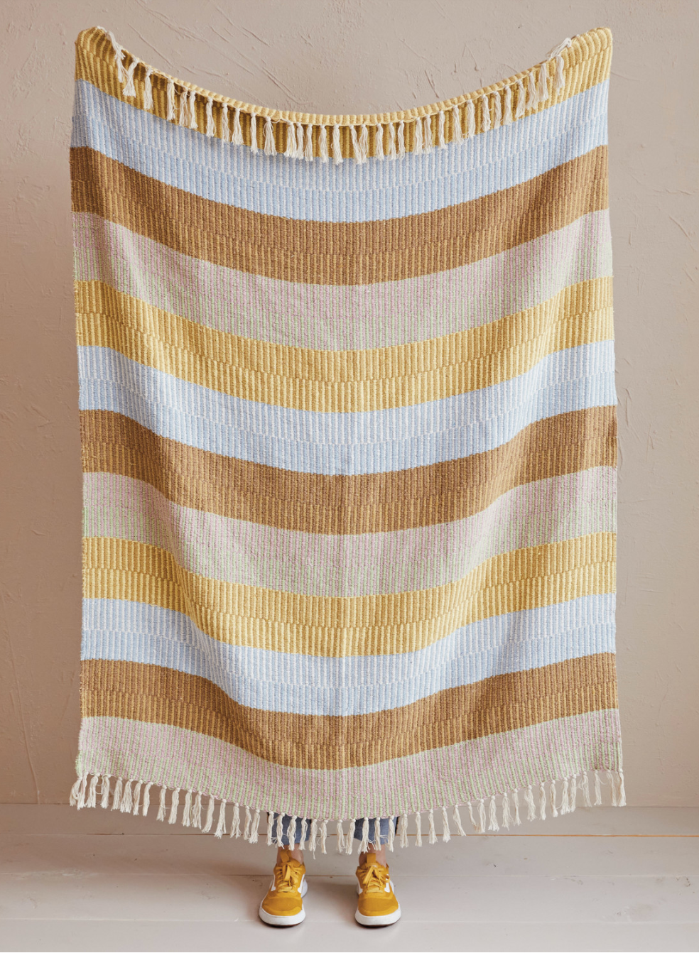 Woven Recycled Cotton Blend Throw w/ Stripes & Fringe
