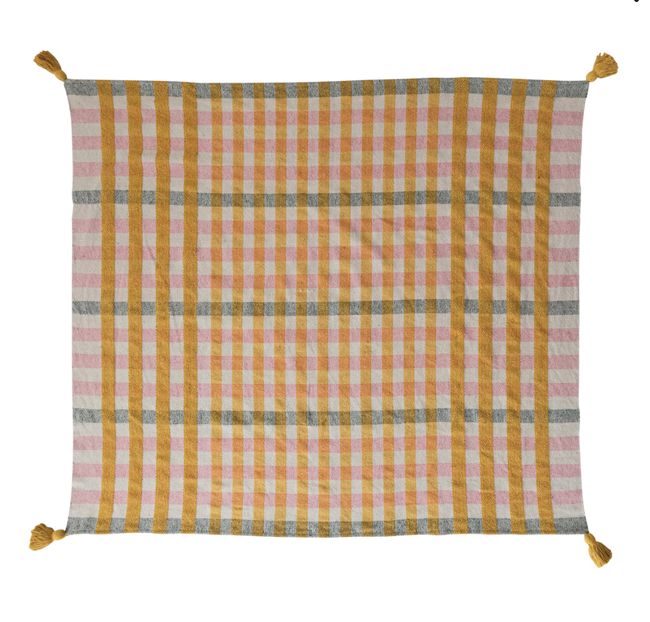 Woven Recycled Cotton Jacquard Throw w/ Tassels Plaid