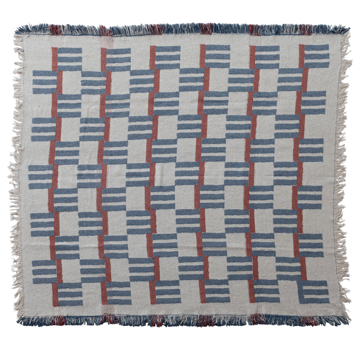 60"L x 50"W Woven Cotton Blend Jacquard Throw with Stripes/Block Pattern & Fringe