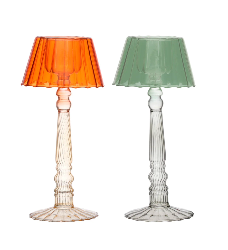 Glass Ribbed Table Light Tealight Holder, 2 Colors
