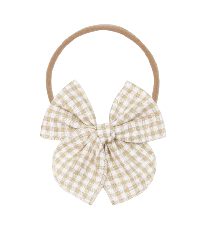 Heirloom Bow - Tan Gingham Headband