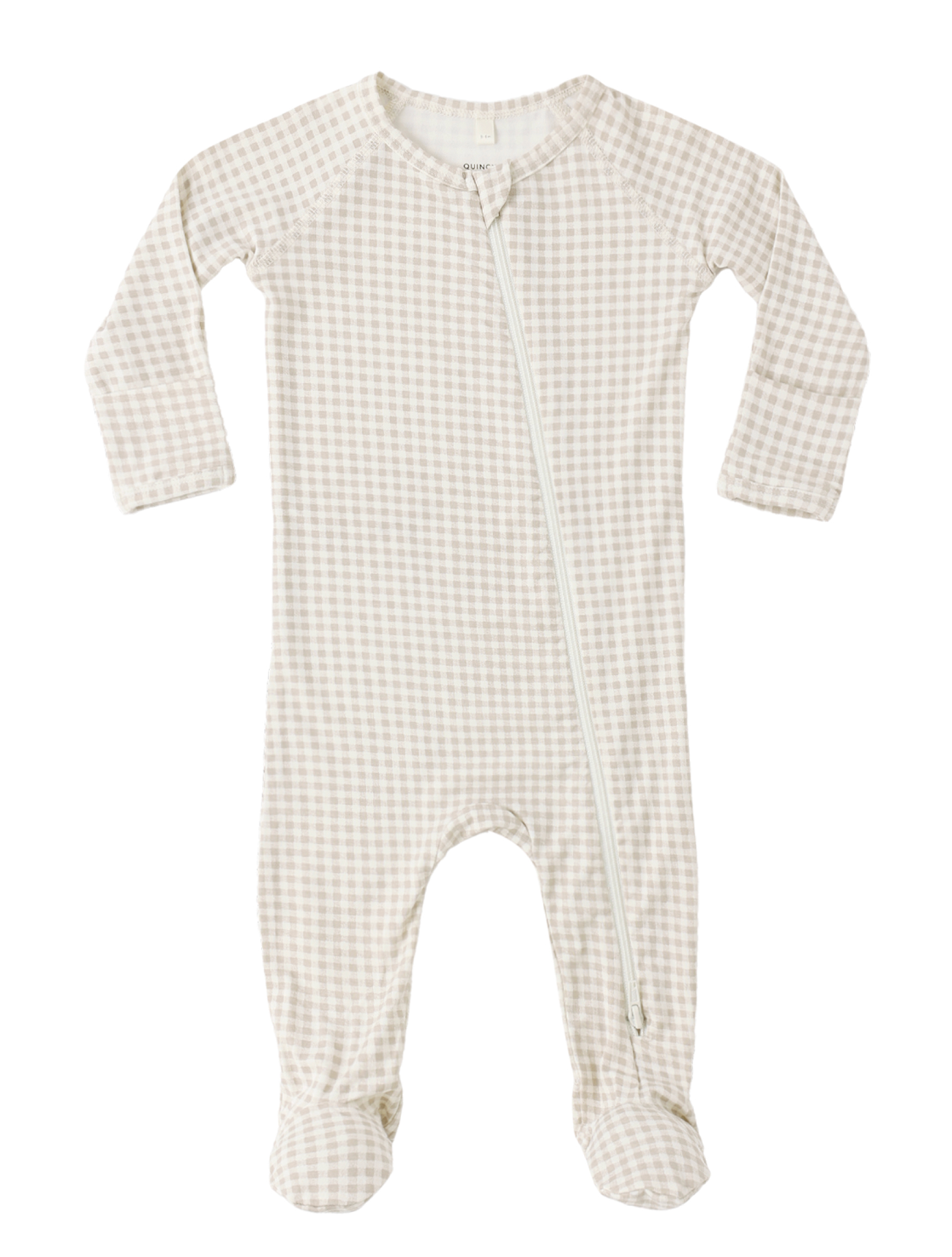 BAMBOO ZIP FOOTIE OAT GINGHAM