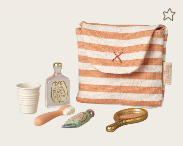 Toothbrush set in bag, Mouse - Coral stripe