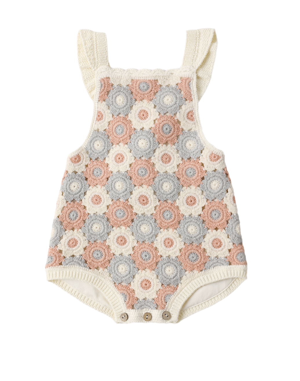 CROCHET ROMPER BLUE, LIGHT PINK, IVORY