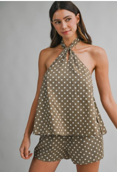 POLLIE POLKA DOT HALTER & SHORT SET
