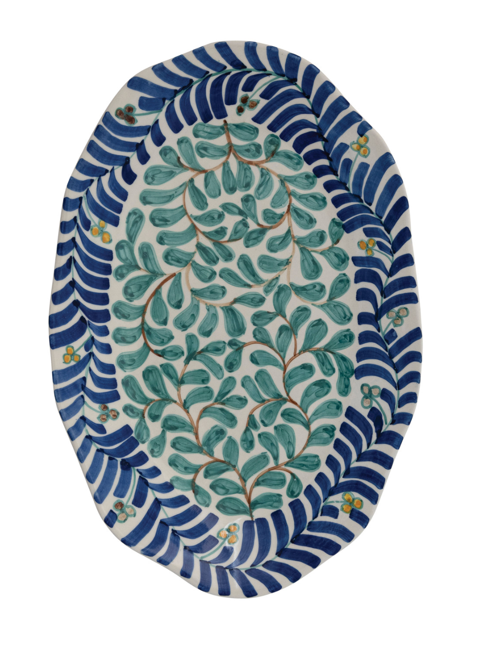 Hand-Painted Stoneware Platter with Vines Design