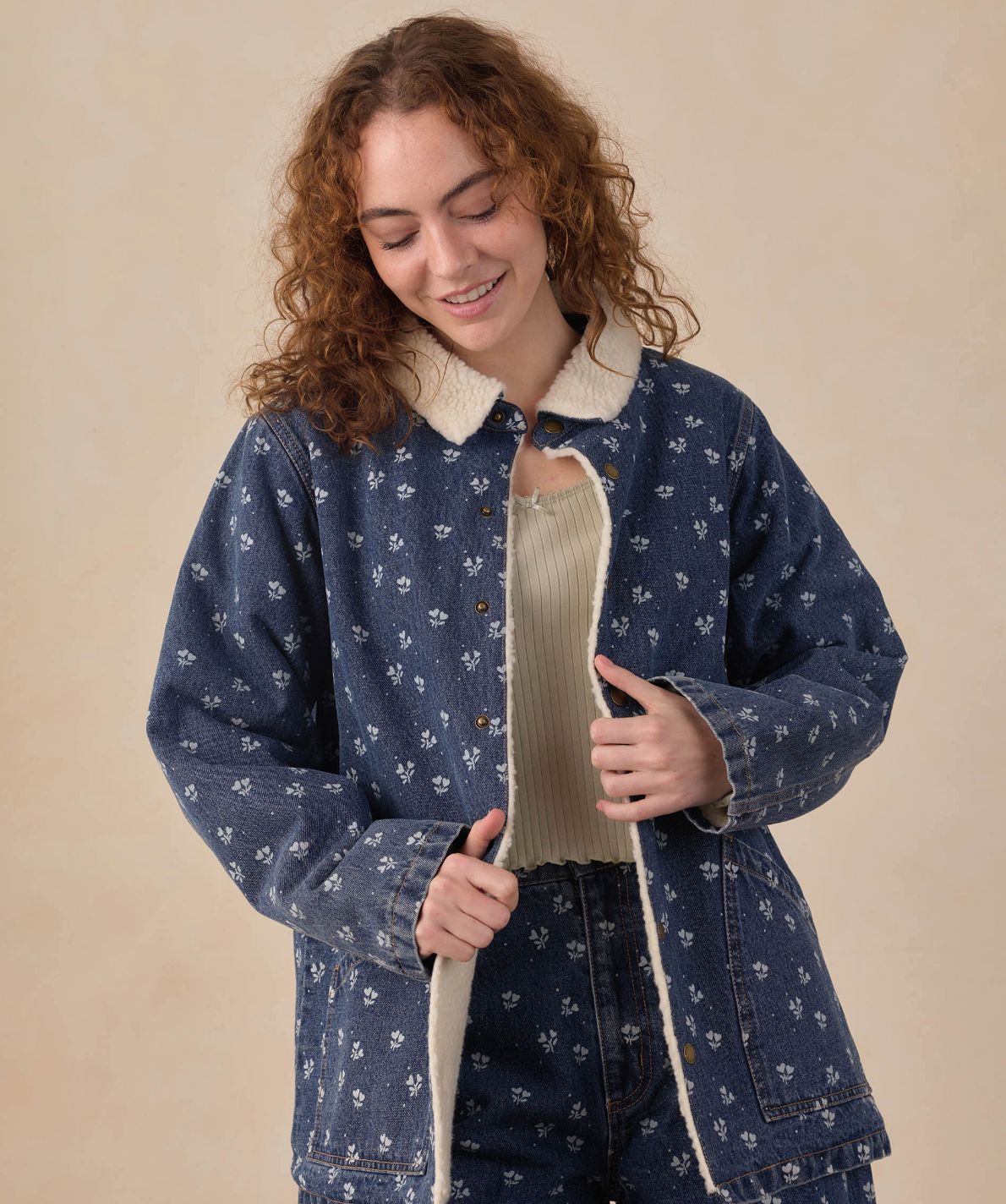 WOMEN'S LONG CHORE COAT HEART DITSY