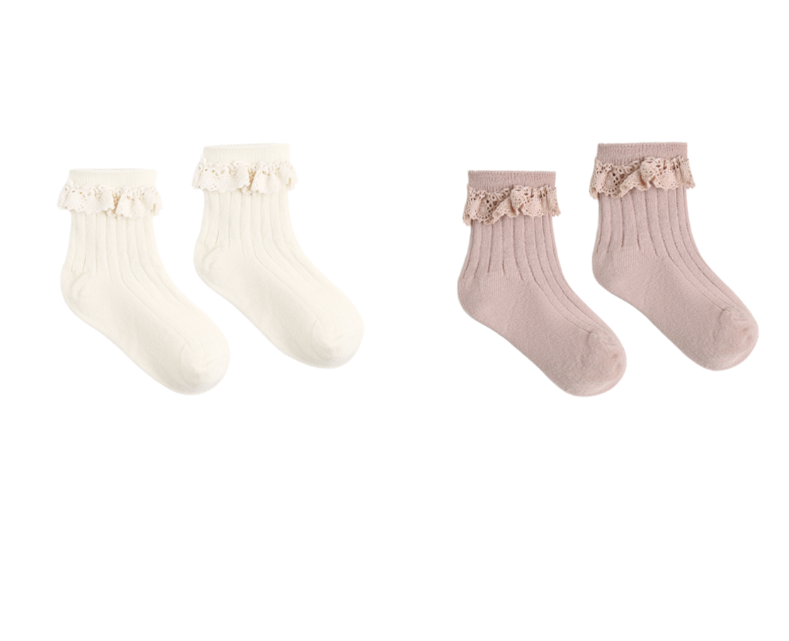 LACE TRIM SOCKS, 2-PACK ROSEWOOD, NATURAL