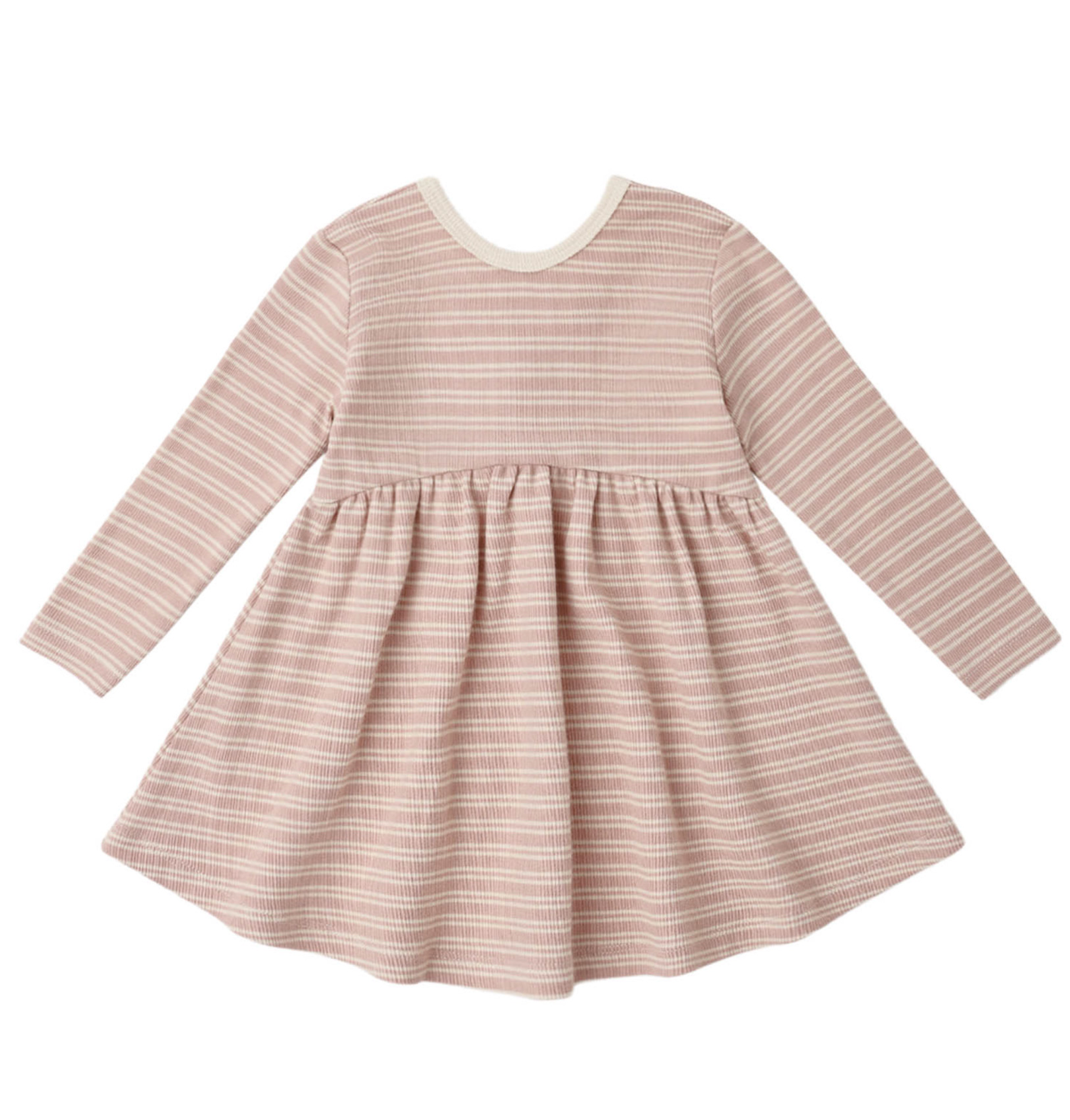 RIBBED LONG SLEEVE DRESS DUSTY ROSE MICROSTRIPE