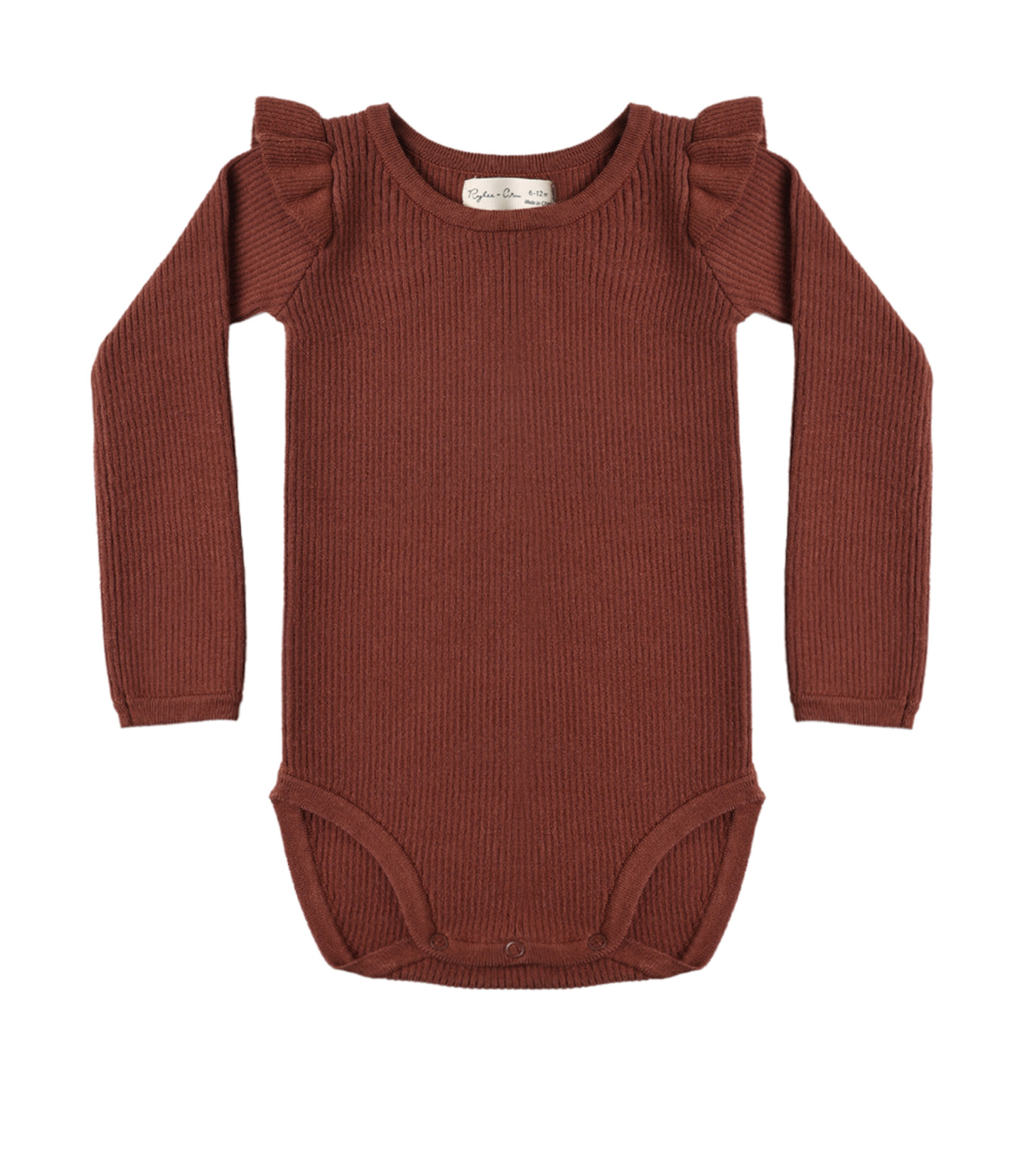 SHOULDER RUFFLE BODYSUIT BRICK